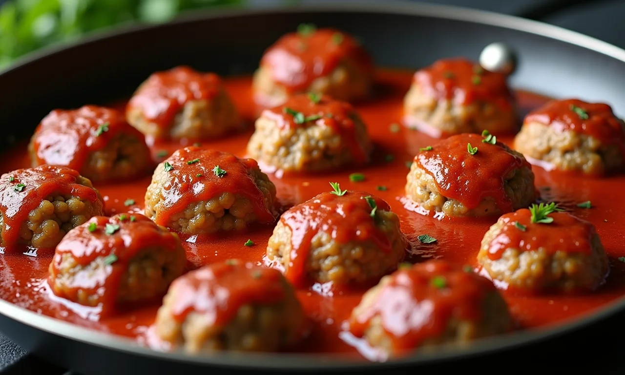Almôndegas sendo cozidas de diferentes formas: fritas e assadas.
