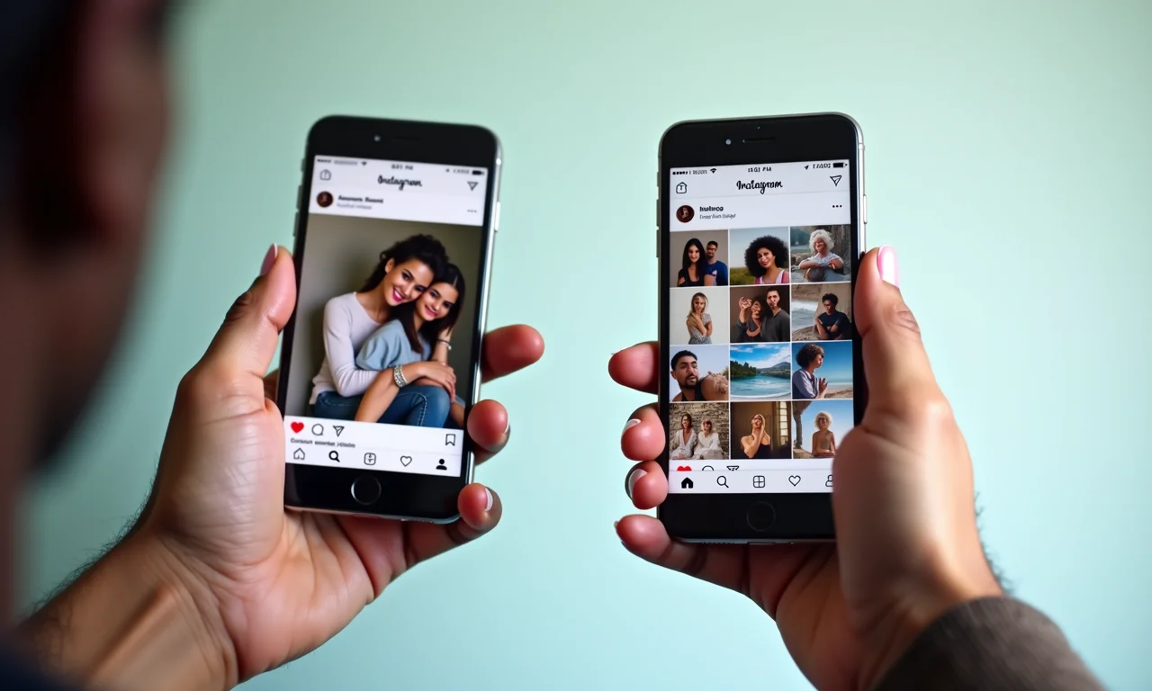 Alternando entre duas contas do Instagram em dois smartphones.