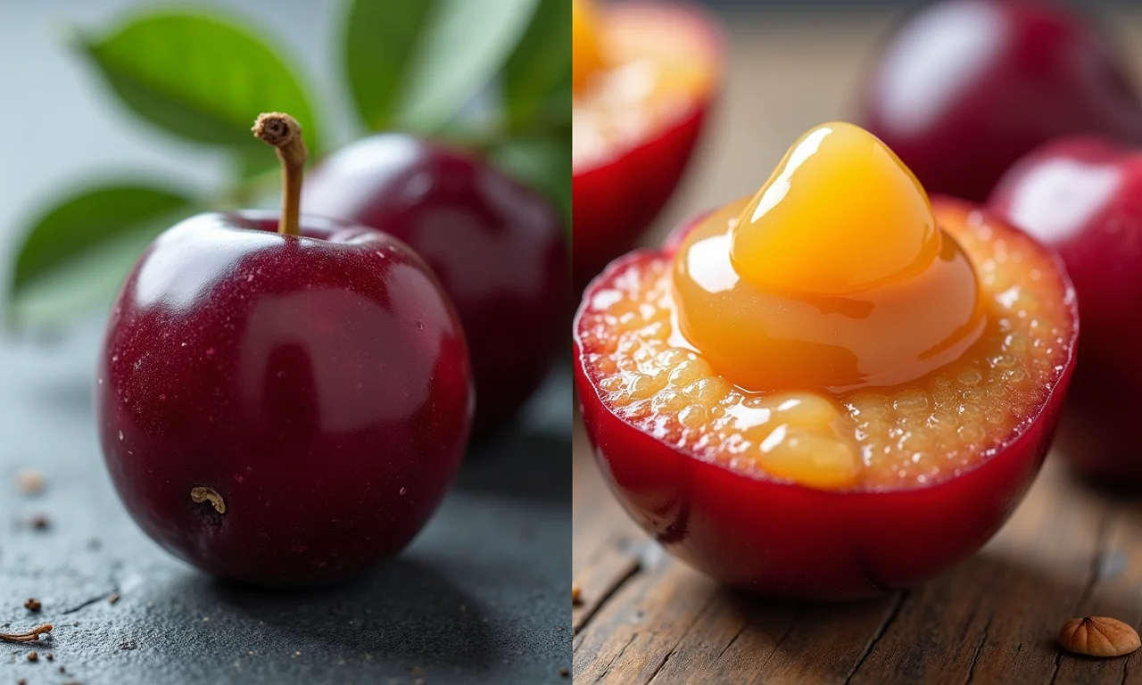 Ameixas frescas e em conserva para o recheio.