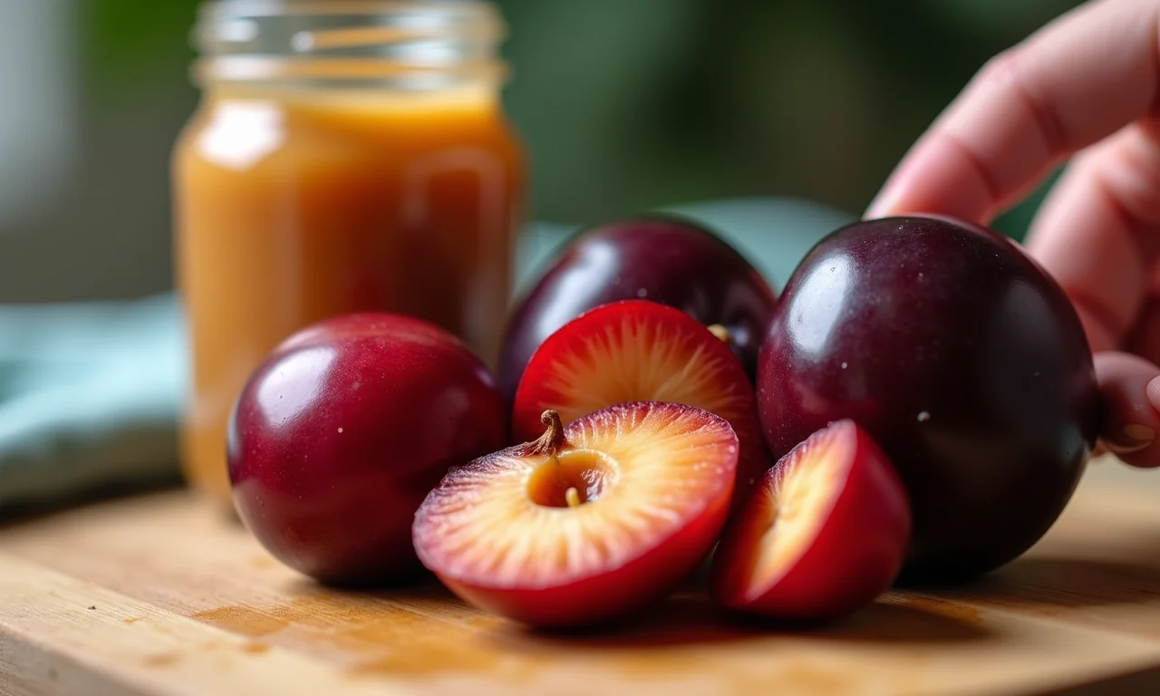 Ameixas sendo preparadas para o recheio.
