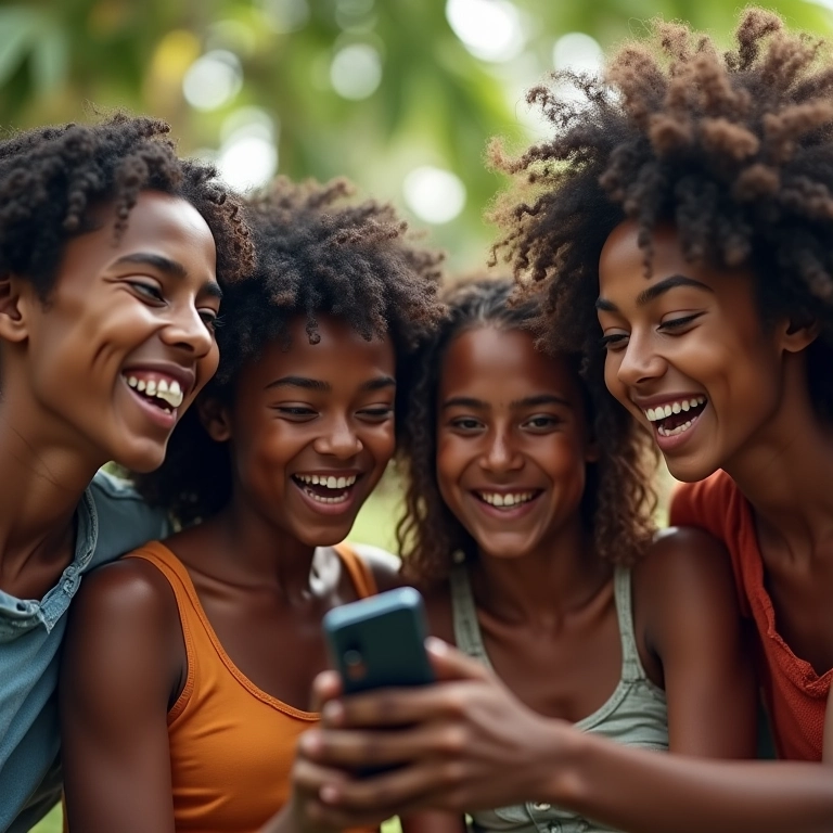 Amigos colaborando em retrospectiva no celular.