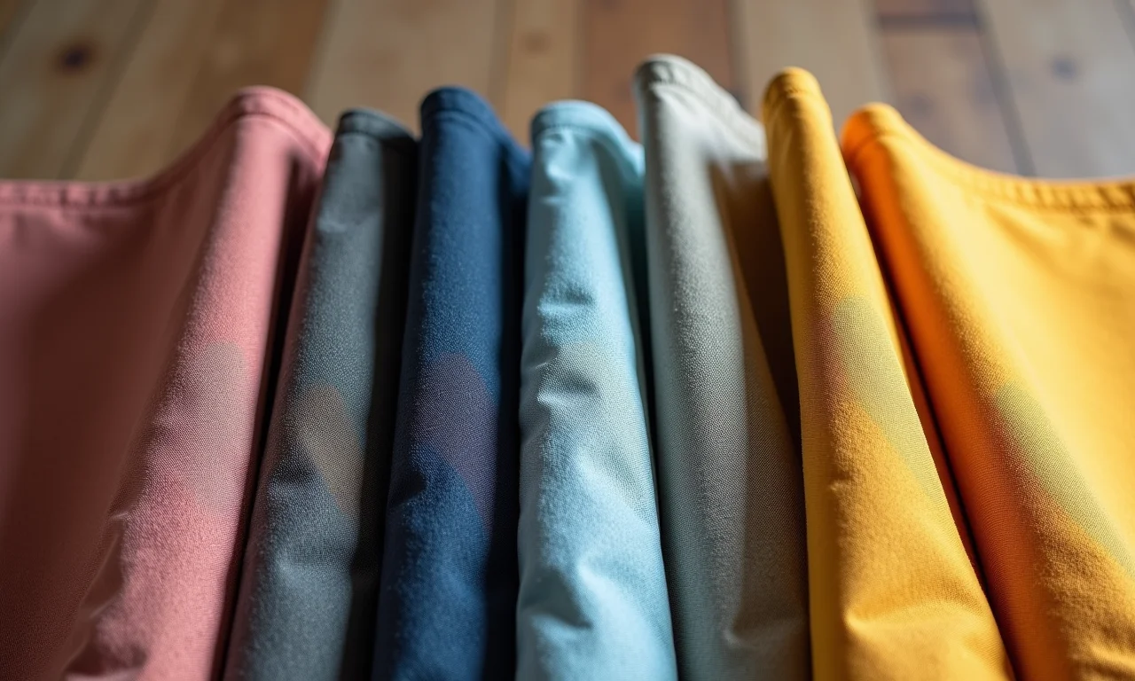 Amostras de lona para barraca com diferentes texturas e cores.