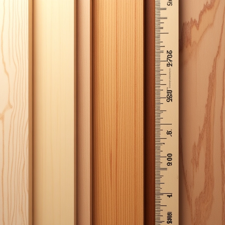 Amostras de madeira (pinho, mogno, cedro) exibindo diferentes grãos e cores.