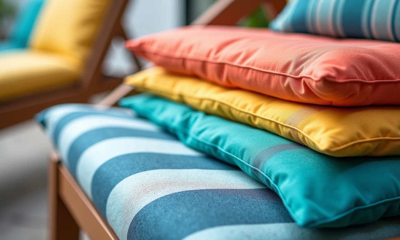 Amostras de tecido colorido para almofadas de espreguiçadeira.