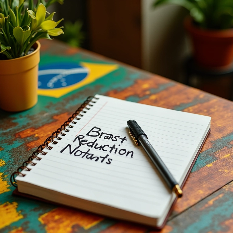 Anotações sobre a redução de mama pelo SUS em um caderno aberto.