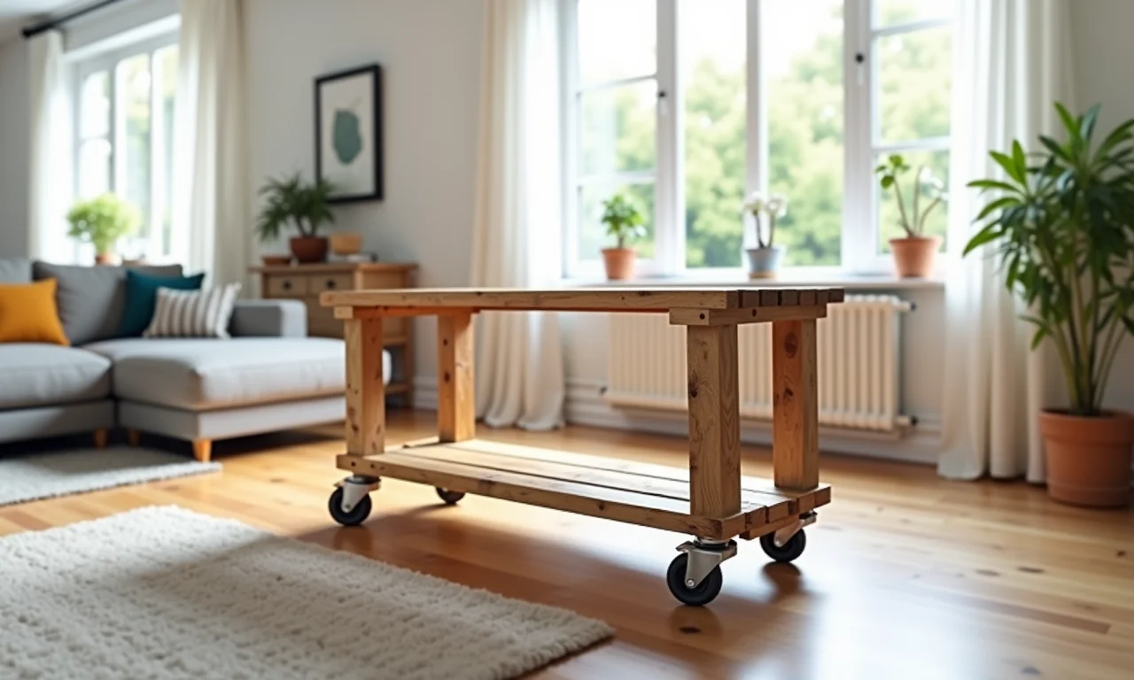 Aparador de paletes com rodízios para fácil movimentação.