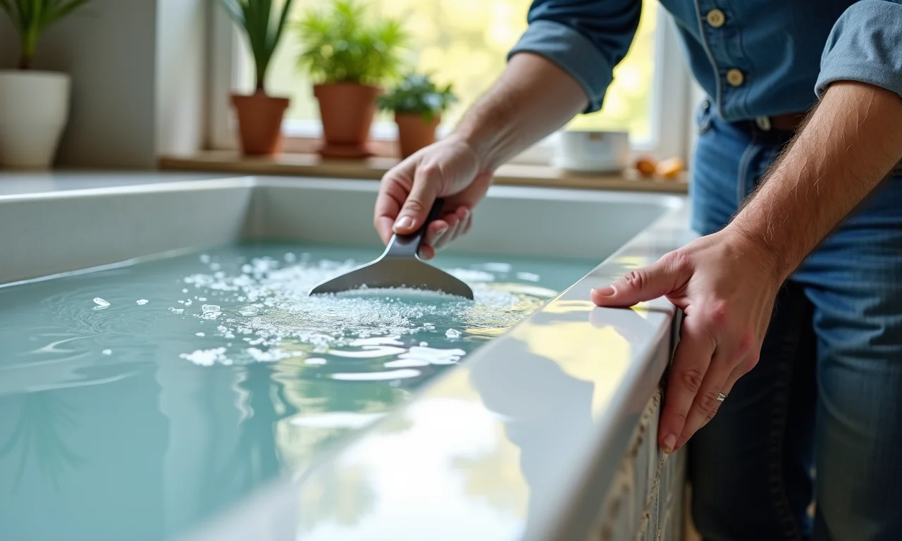 Aplicação do impermeabilizante Vedacit em uma banheira de alvenaria.