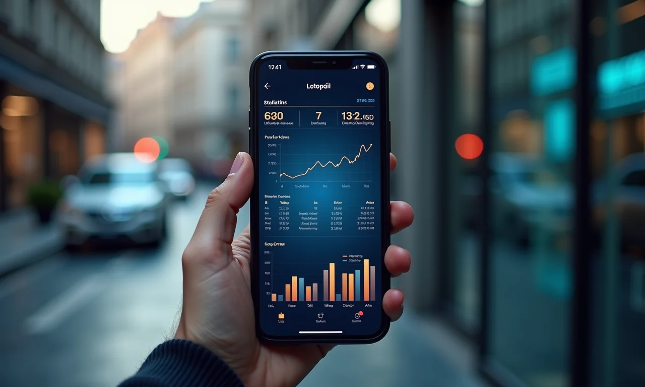 Aplicativo de estatísticas da Lotofácil em um smartphone.