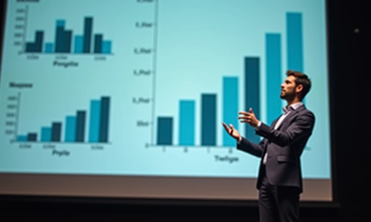 Apresentador usando dados e fatos em apresentação.