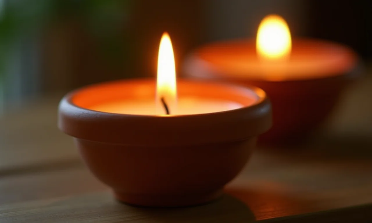 Aquecedor de velas feito com vasos de cerâmica.