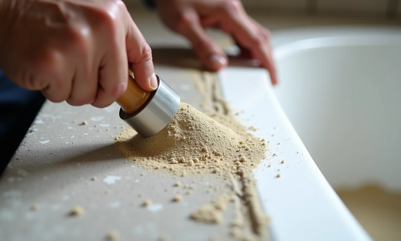 Argamassa AC3 da Quartzolit sendo aplicada na construção de uma banheira de alvenaria.