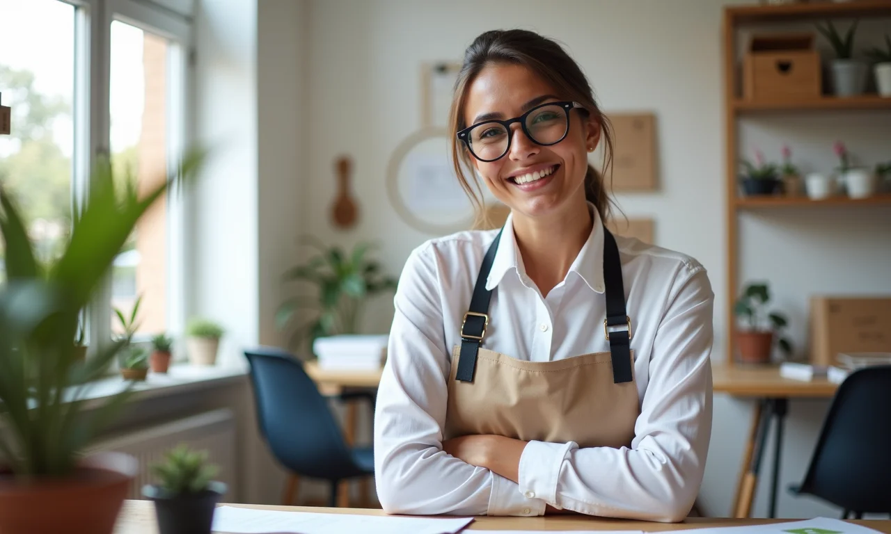 Arquiteta dando dicas de design de etiquetas em um estúdio moderno.