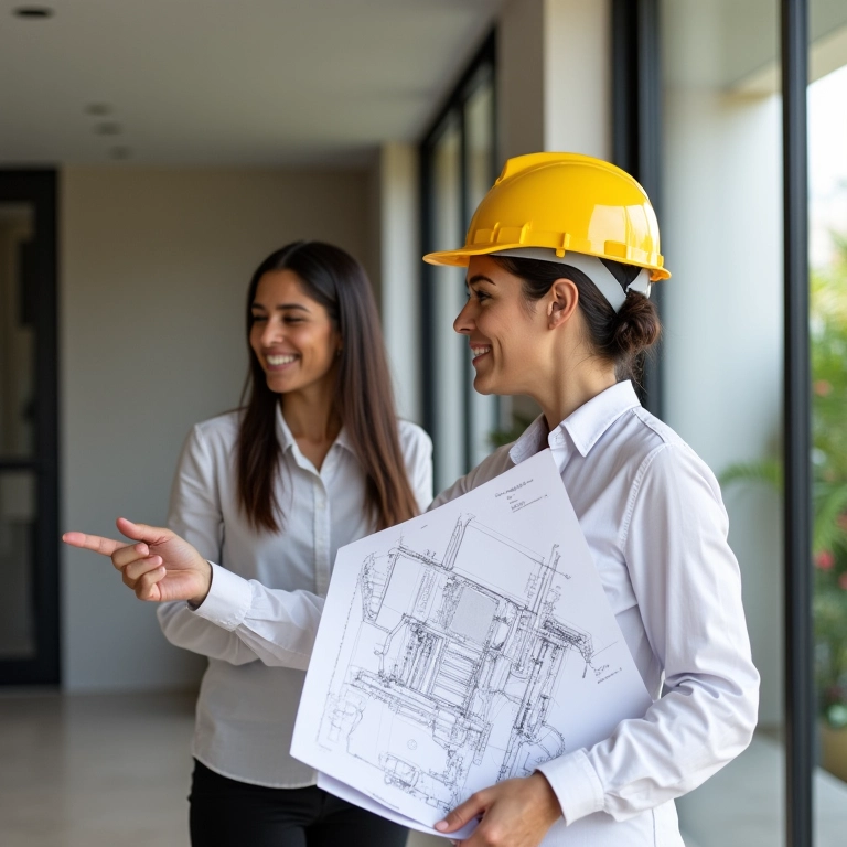 Arquiteta explicando uso de trado em projetos.