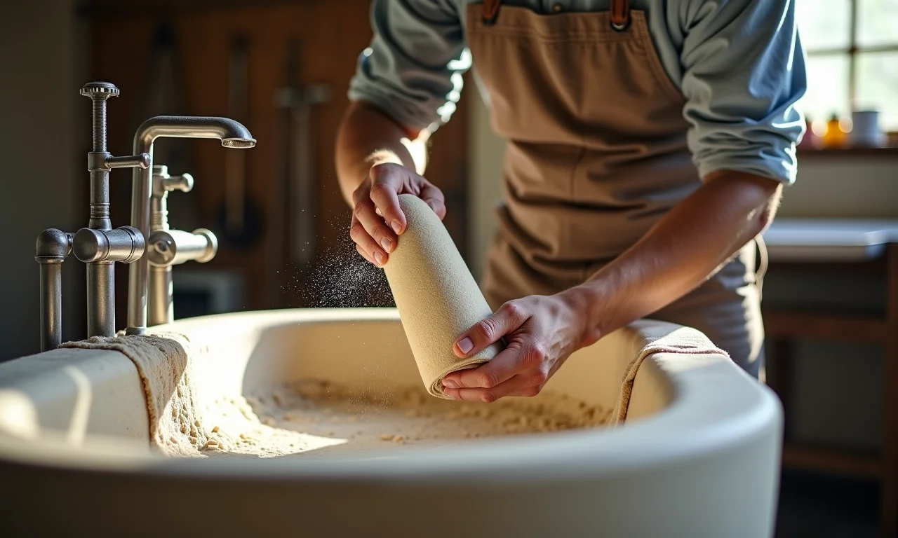 Arquiteto aplicando materiais de qualidade na construção de uma banheira de alvenaria.