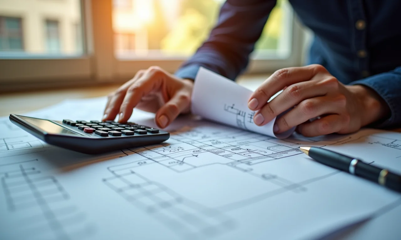 Arquiteto usando o Teorema de Pitágoras no projeto de um edifício.