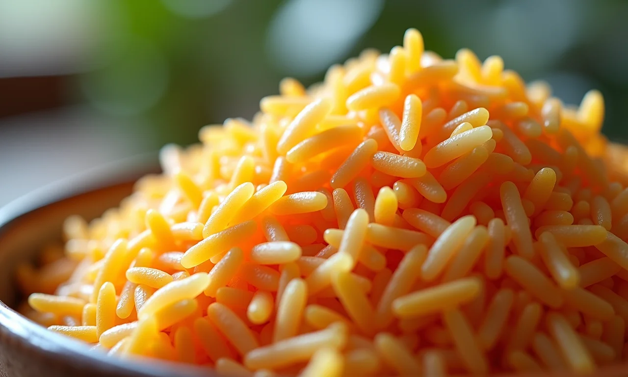 Arroz colorido soltinho em um bowl.