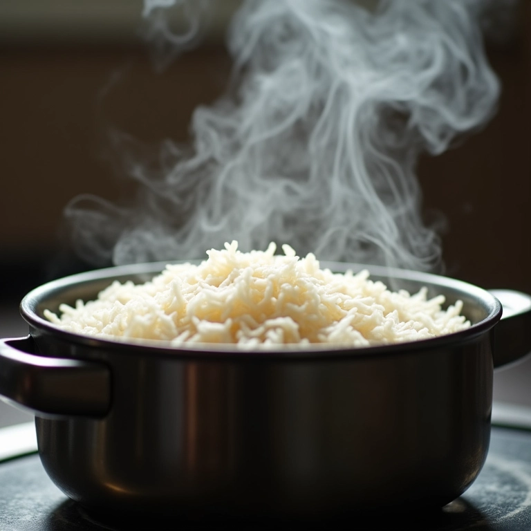 Arroz cozinhando na panela de pressão.