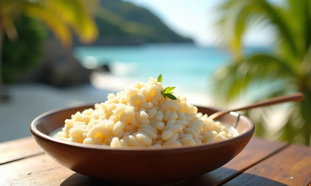 Arroz doce com leite de coco em uma tigela.