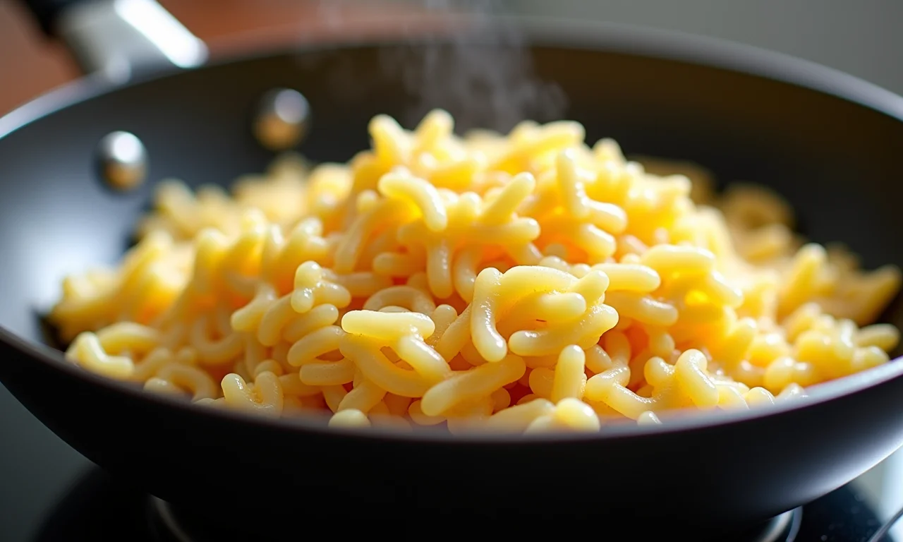 Arroz doce cozinhando em panela antiaderente.
