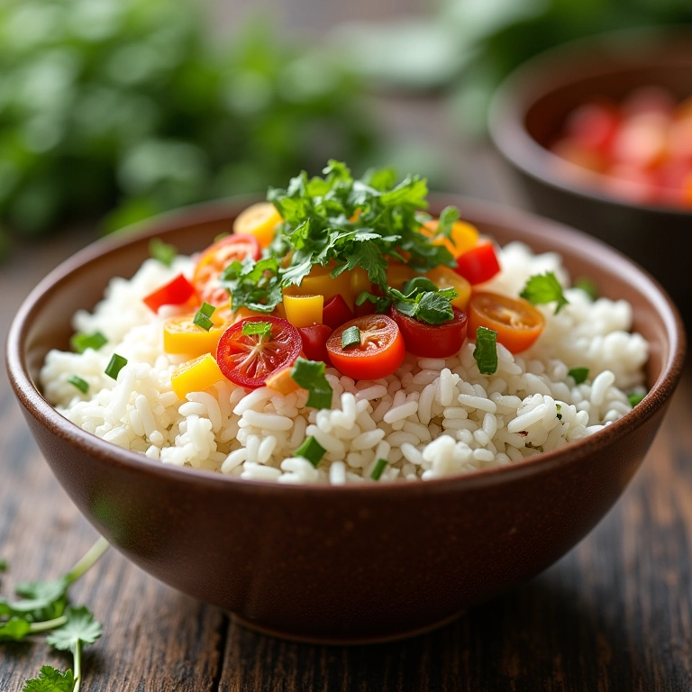 Arroz nutritivo com vegetais e ervas.