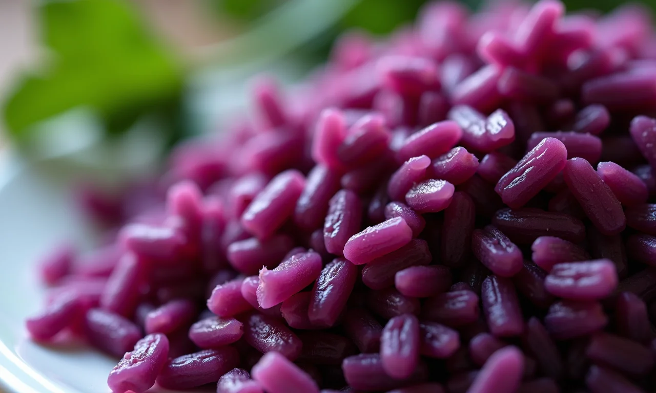 Arroz roxo com repolho roxo.