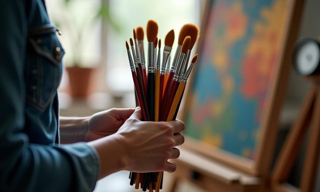 Artista segurando pincéis Conda de alta qualidade.