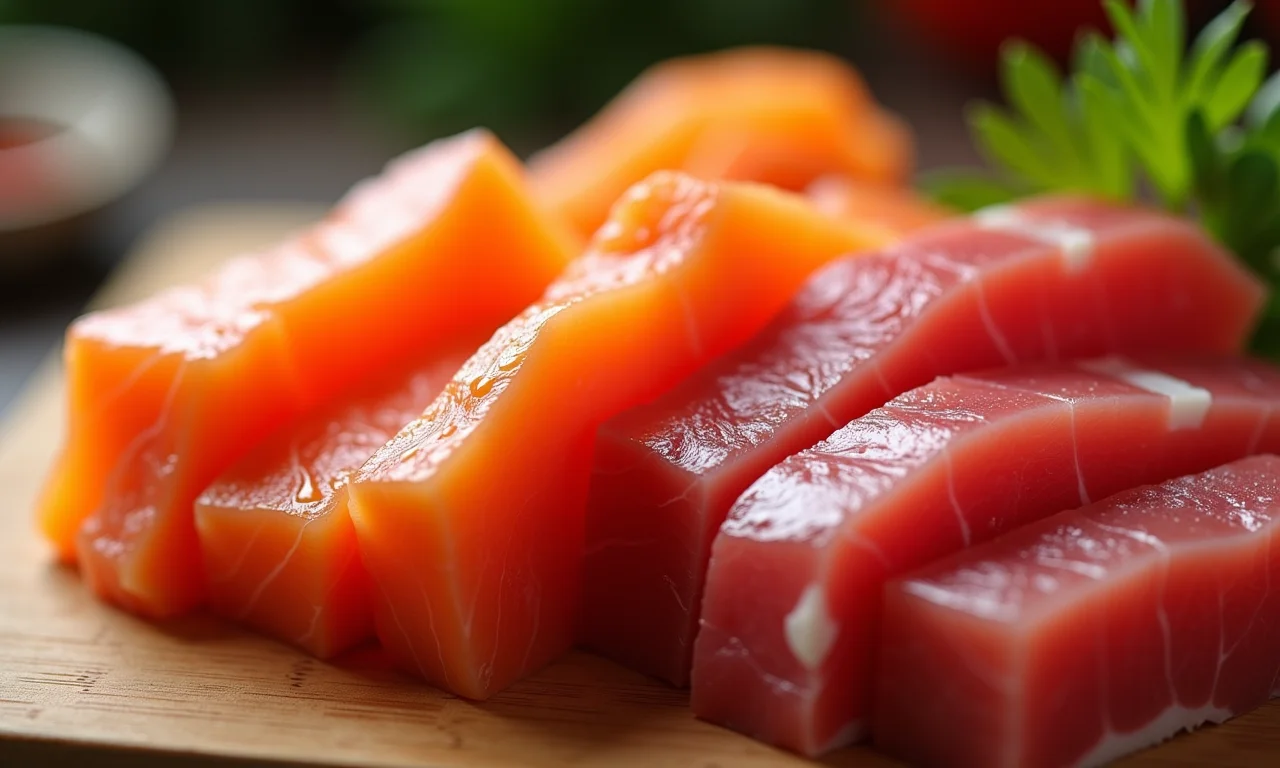 Atum e salmão frescos para poke.