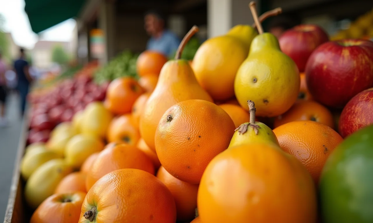 Bacuris frescos em uma banca de mercado, mostrando como escolher.