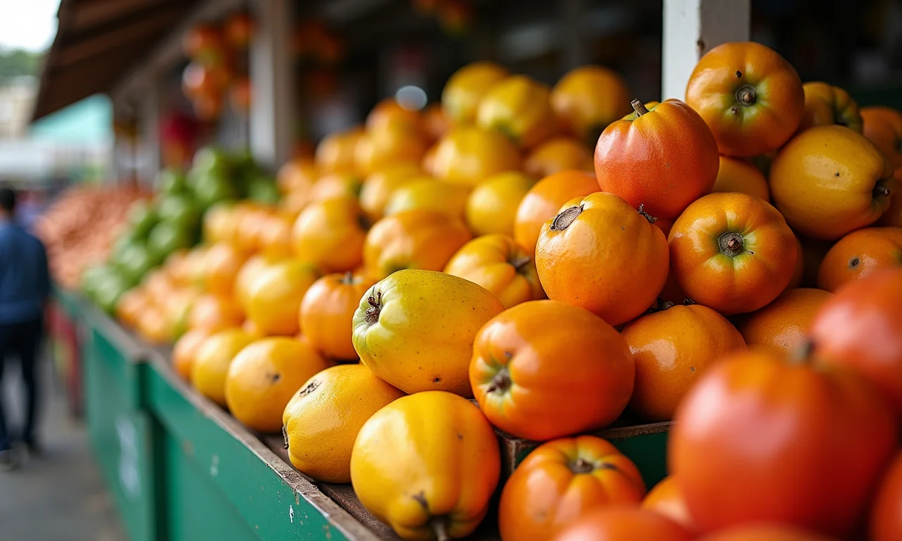 Banca de mercado brasileiro repleta de pequi fresco.