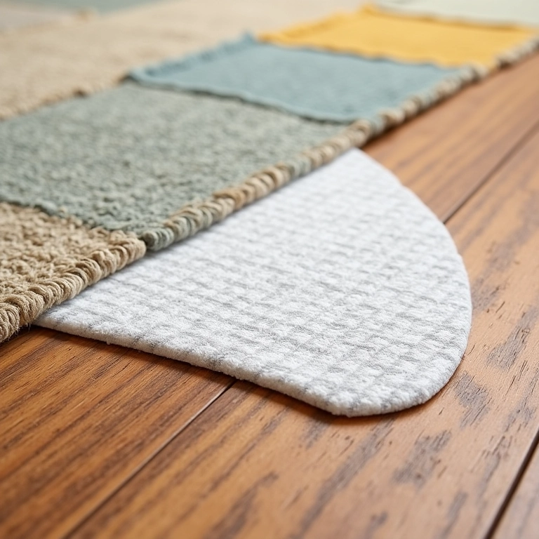 Base antiderrapante sob tapete de retalho para segurança.