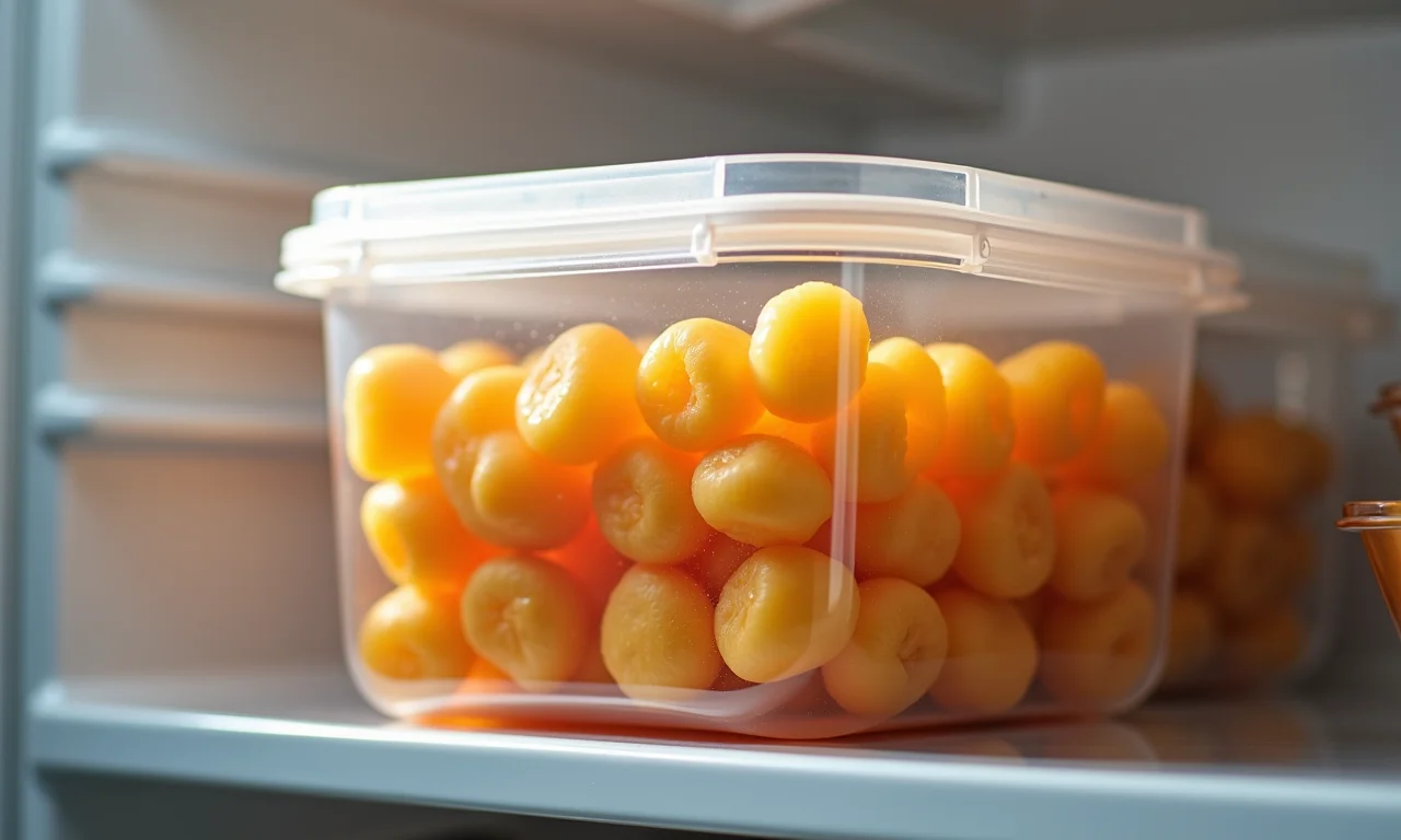 Beijinhos armazenados em pote hermético na geladeira.