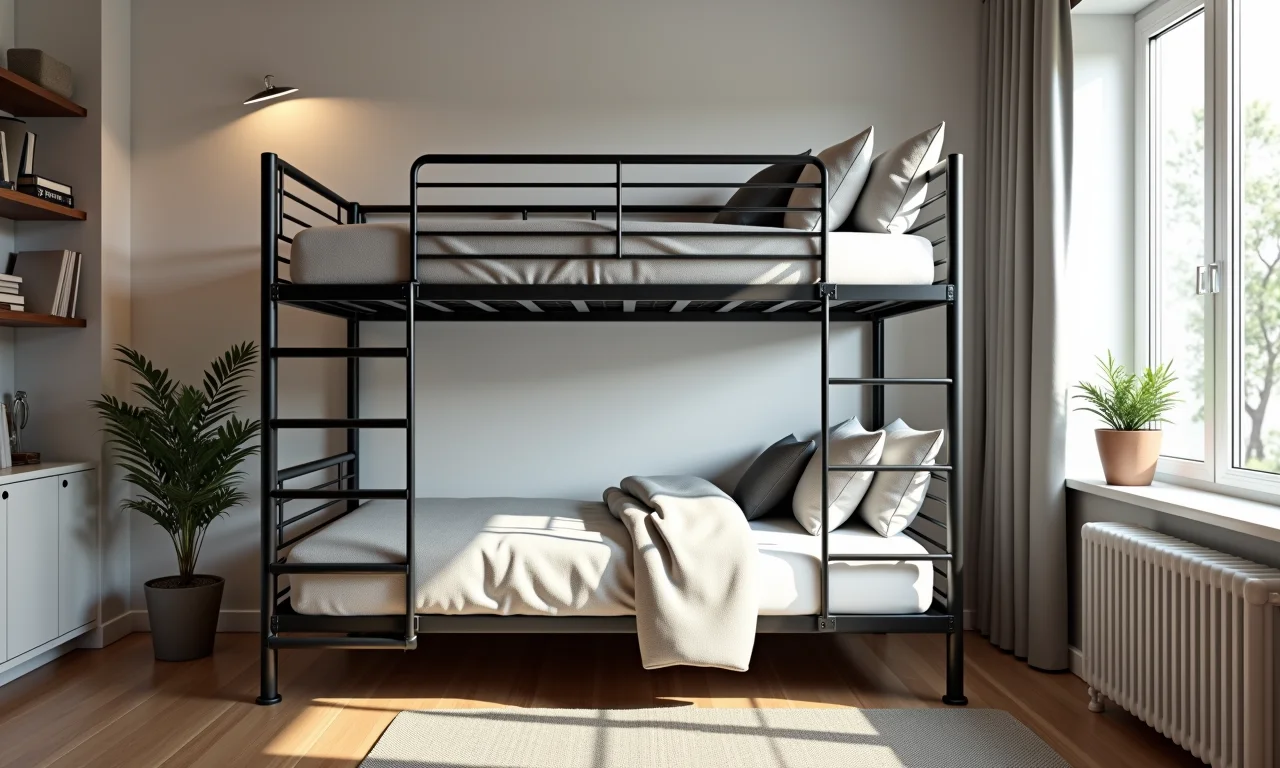 Beliche de ferro em apartamento de estudante com design otimizado.