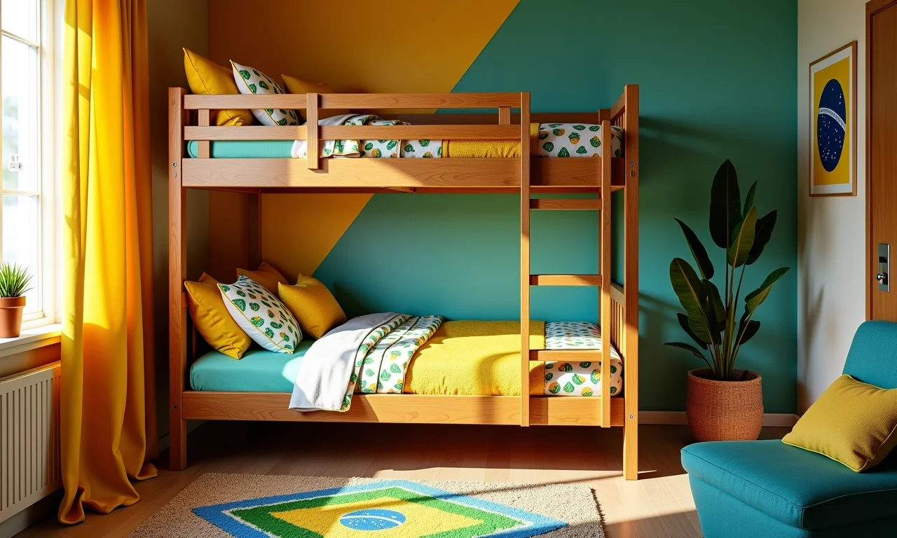 Beliche decorado com elementos brasileiros e estilo personalizado.