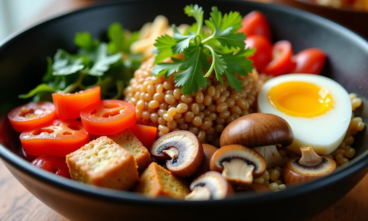 Bibimbap vegano com tofu e vegetais frescos, uma opção deliciosa e sustentável.