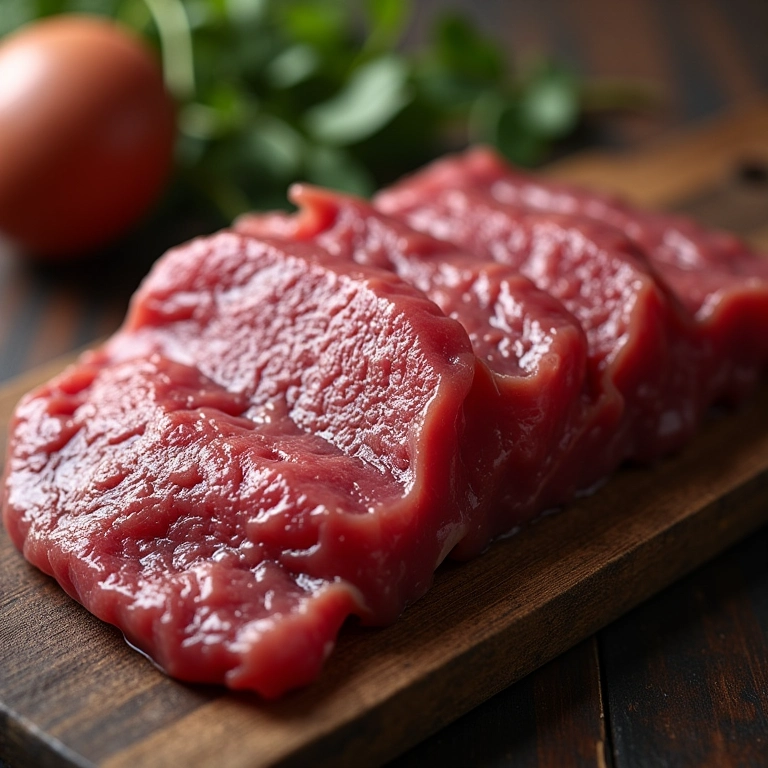 Bife ao molho madeira armazenado em um recipiente para congelamento.