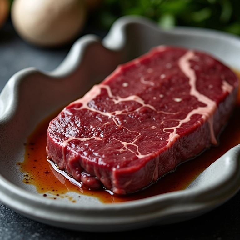 Bife ao molho madeira sendo congelado.