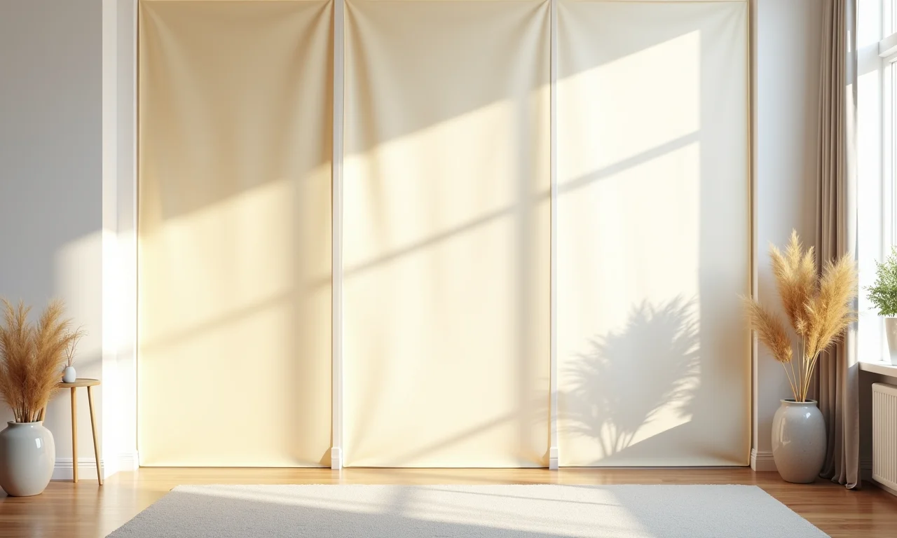 Biombo simples de tecido em quarto iluminado.