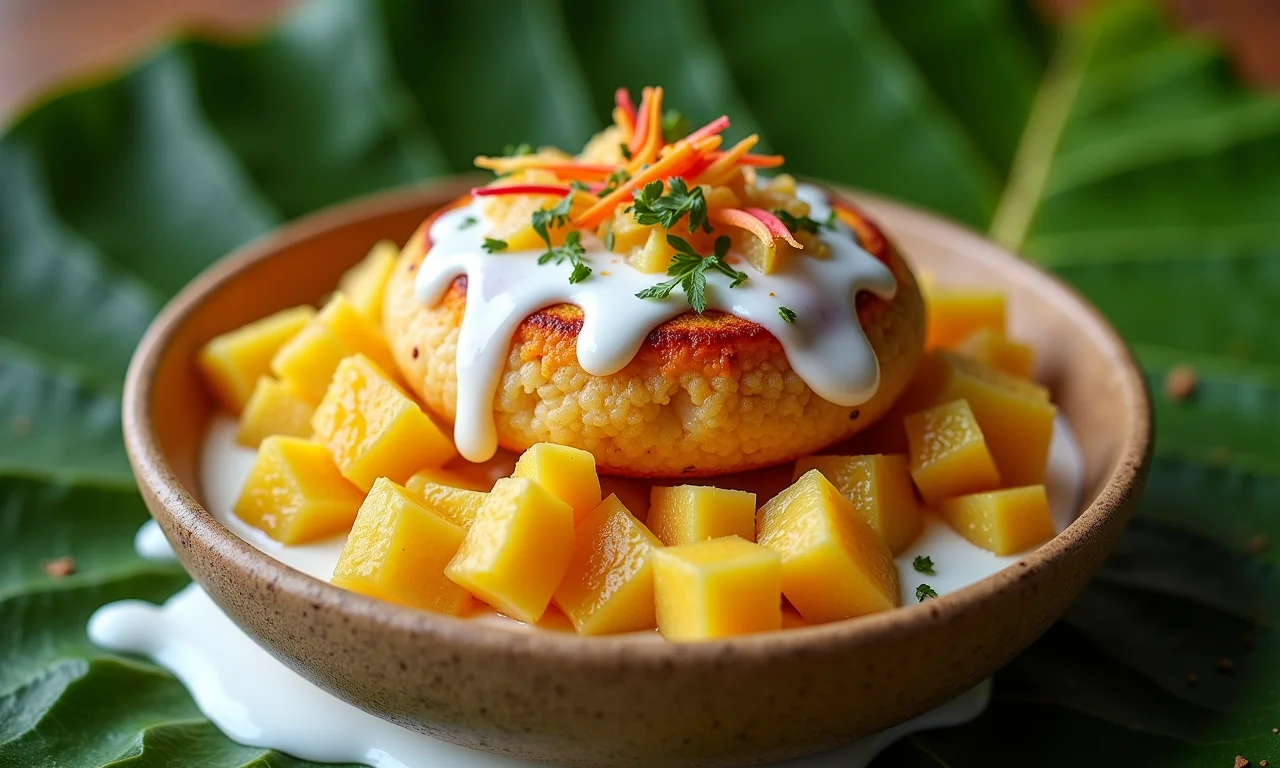 Bobó de camarão vegano com palmito pupunha e leite de coco.