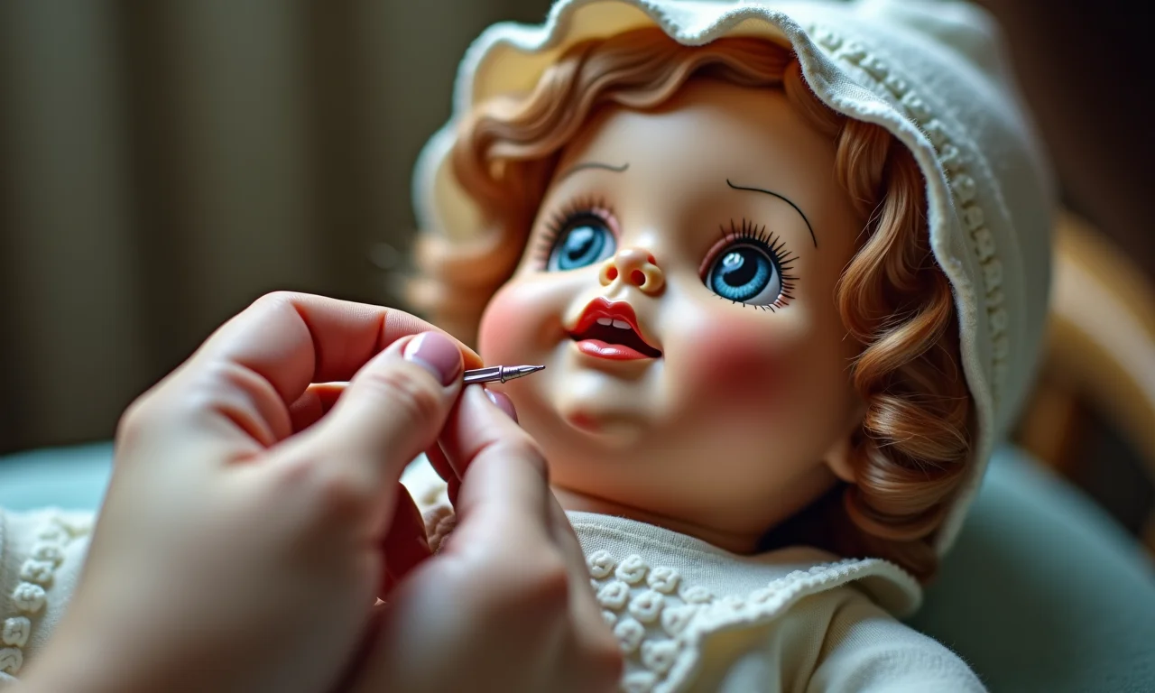 Bordado clássico na boca de boneca de pano.