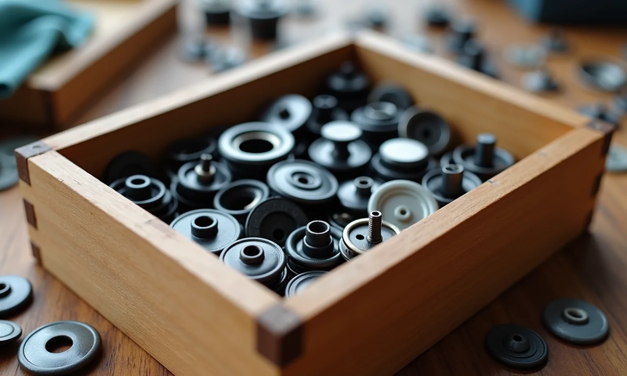 Botões de pressão de metal e plástico para extensores de body.