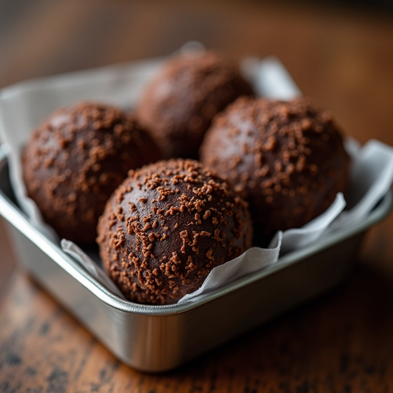 Brigadeiros armazenados em pote hermético.