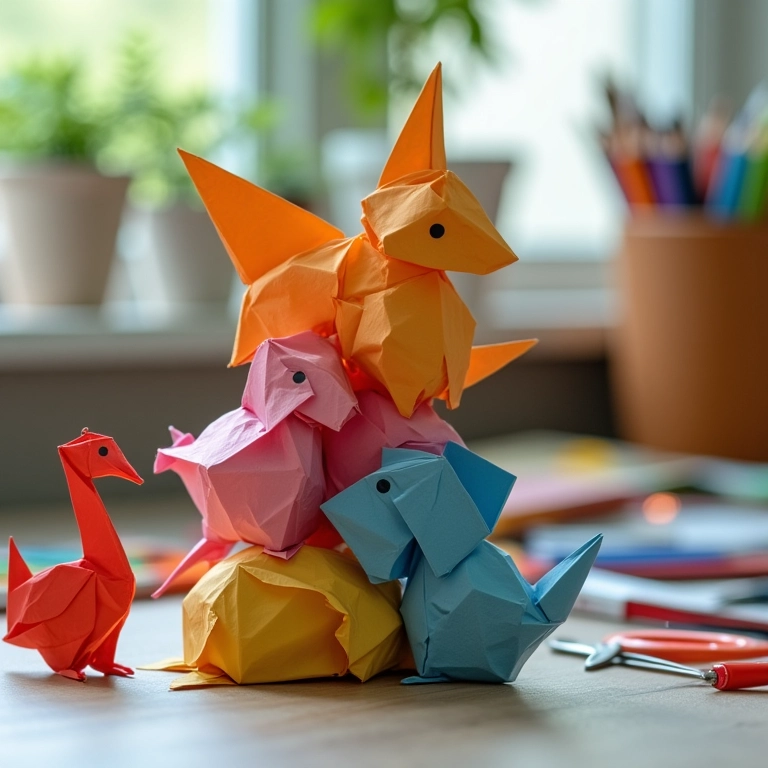 Brinquedos de papel e papelão artesanais: origami e bonecas.