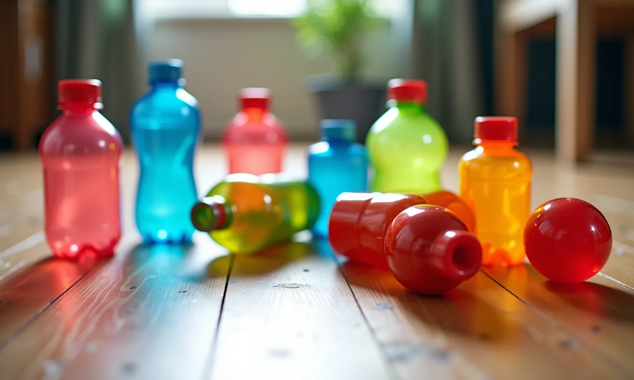 Brinquedos para crianças feitos com garrafas PET recicladas.