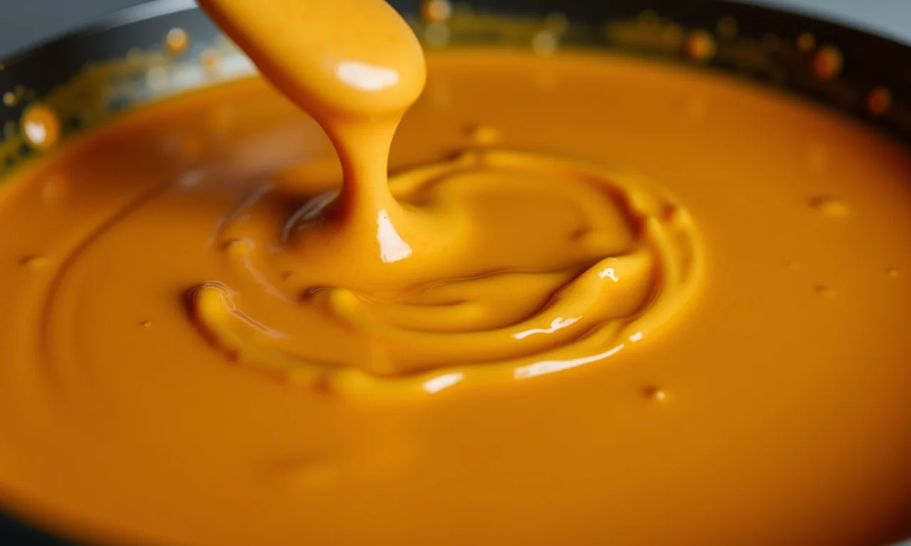 Butter chicken cremoso sendo mexido, revelando sua textura aveludada.