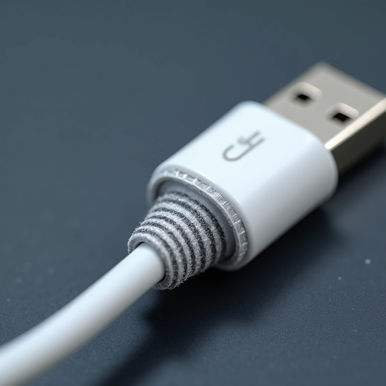 Cabo USB durável com reforço e termorretrátil.