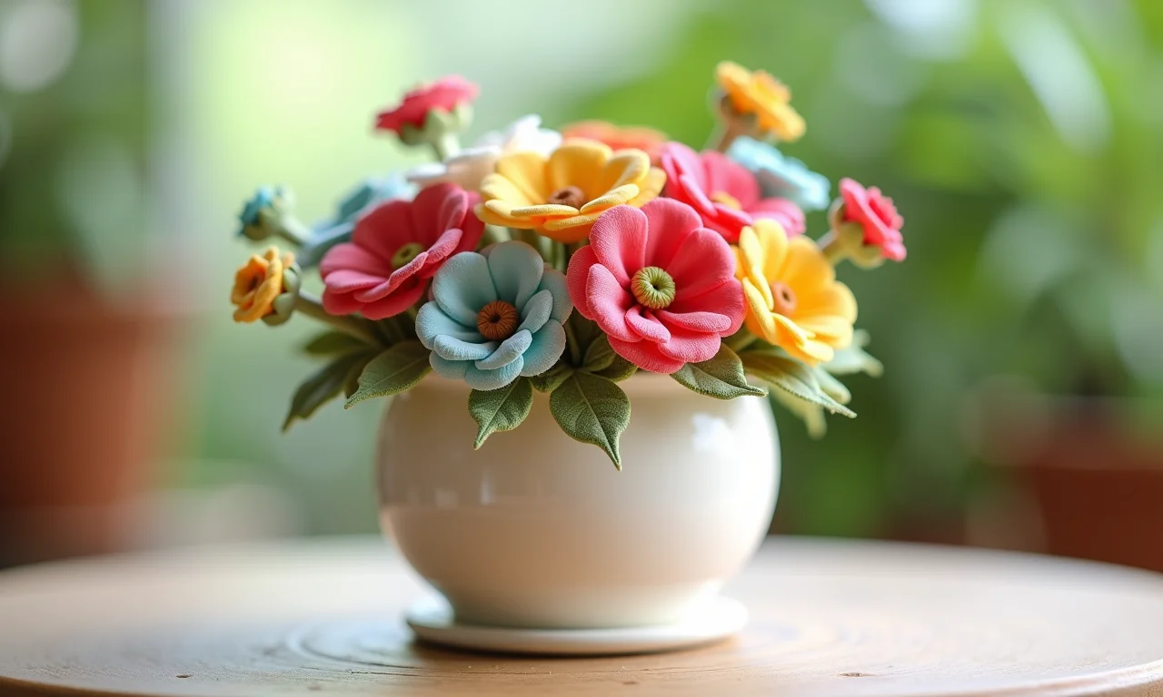 Cachepot de EVA com aplicações de flores.