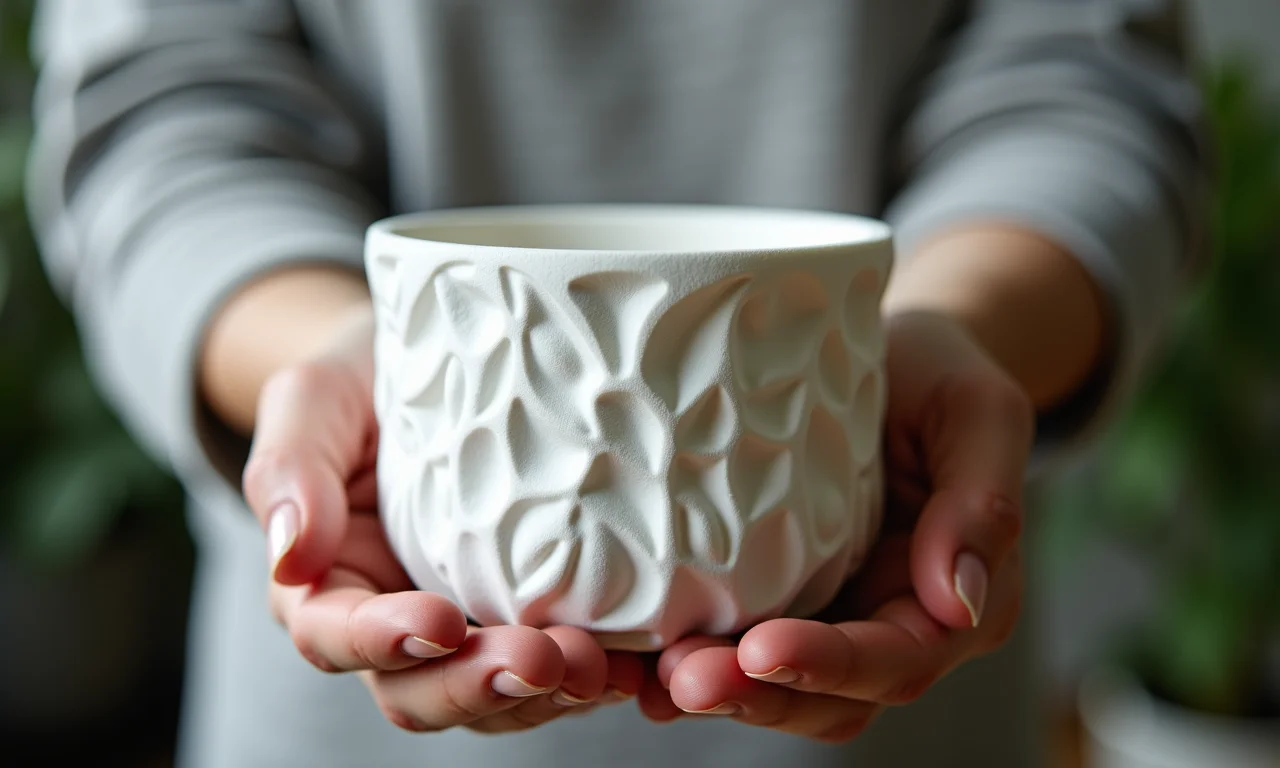 Cachepot de EVA com textura em destaque.