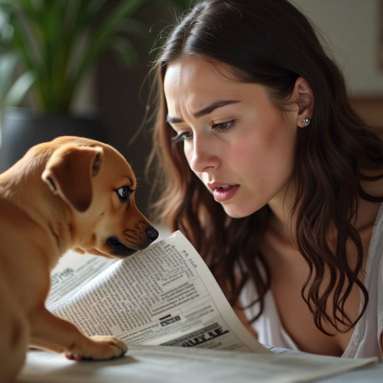 Cachorro comendo jornal, preocupação da dona