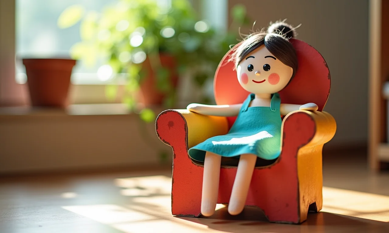 Cadeira charmosa para boneca feita com rolo de papel higiênico.