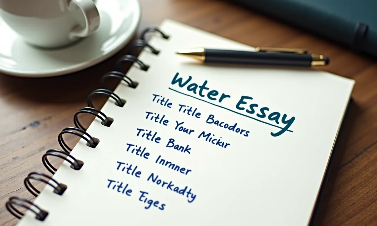 Caderno com opções de títulos para uma redação sobre a água.